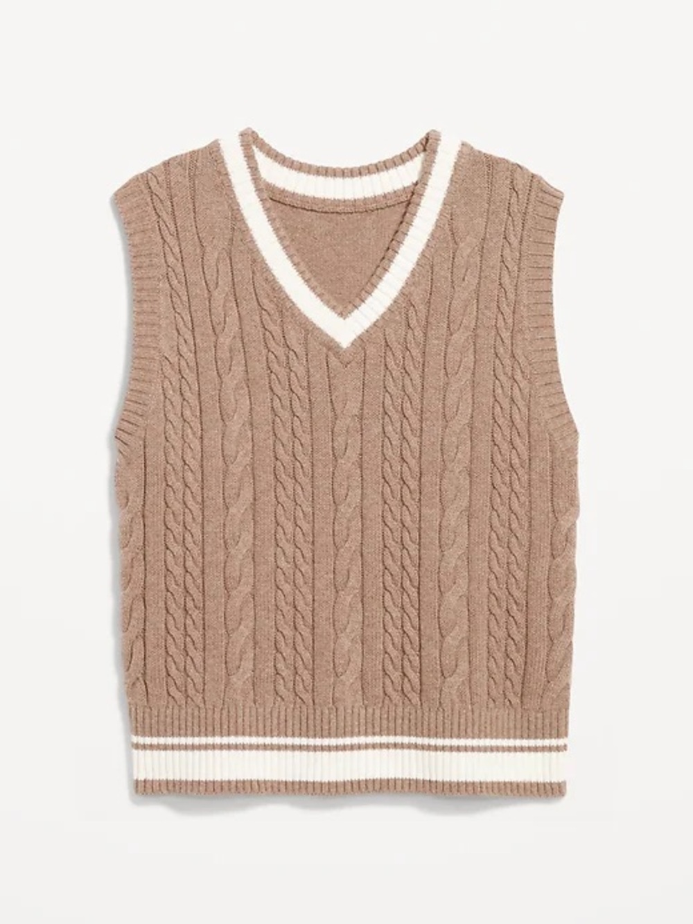 Women’s Old Navy Oversized Tan Cable-Knit V-Neck Sweater Vest- petite xs